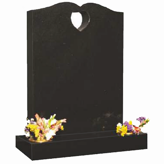 Amoris Half Ogee Headstone with Pierced Heart, granite memorial by Magic Memorials, MM069