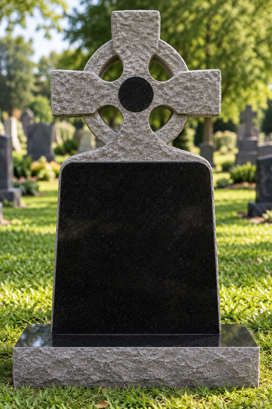 Braemar Natural Rock Celtic Cross Headstone, granite memorial by Magic Memorials, MM036