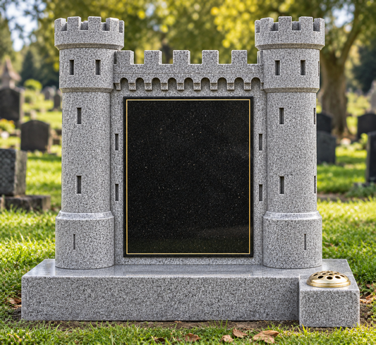 Castella 3D Castle Shaped Granite Headstone, granite memorial by Magic Memorials, MM265
