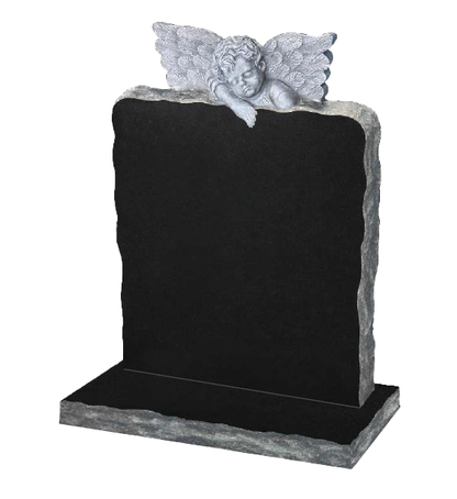 Cherubim Carved Cherub Natural Rock Headstone, granite memorial by Magic Memorials, MM041