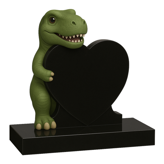 T-rex Side-On Heart Children's Memorial, granite memorial by Magic Memorials, MM253