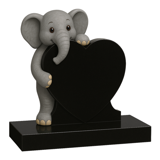 Elephant Side-On Heart Children's Memorial, granite memorial by Magic Memorials, MM252
