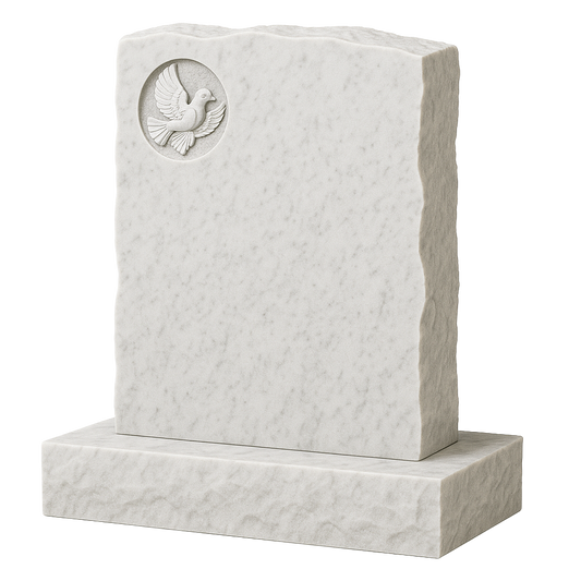 Elysian Natural Rock Headstone with Carved Dove, granite memorial by Magic Memorials, MM045