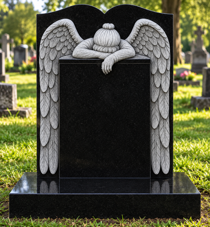 Evangeline Swan Neck Granite Headstone, granite memorial by Magic Memorials, MM068