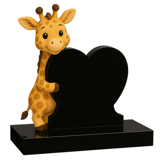 Giraffe Side-On Heart Children's Memorial, granite memorial by Magic Memorials, MM259