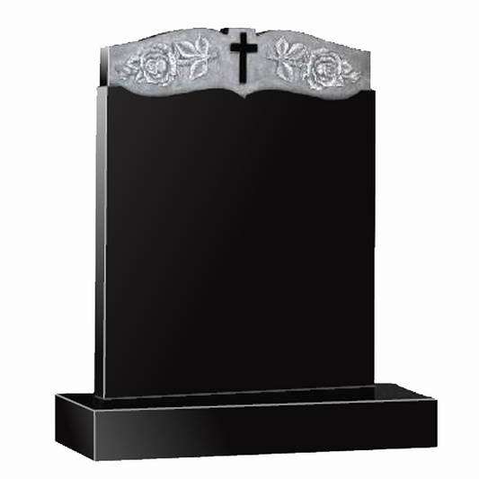 Gracecrest Headstone with Carved Cross & Roses, granite memorial by Magic Memorials, MM062