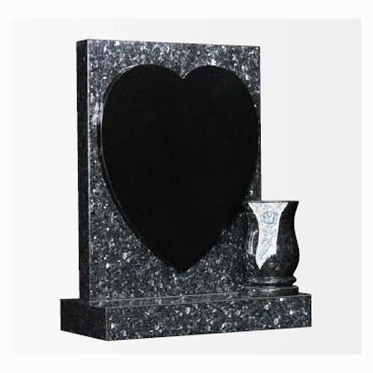 Heartelle Square Top Headstone with Raised Heart & Vase, granite memorial by Magic Memorials, MM097