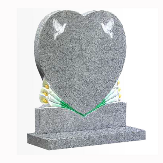 Lillora Calla Lily Heart Headstone with Doves, granite memorial by Magic Memorials, MM093