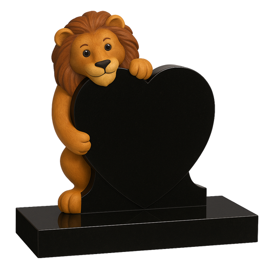 Lion Side-On Heart Children's Memorial, granite memorial by Magic Memorials, MM251