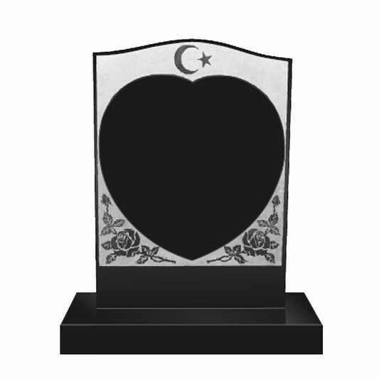 Lunara Islamic Crescent, Star & Heart Headstone, granite memorial by Magic Memorials, MM055