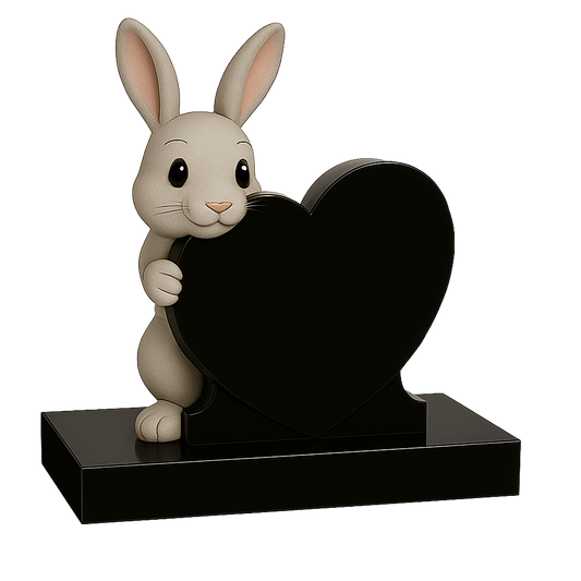 Rabbit Side-On Heart Children's Memorial, granite memorial by Magic Memorials, MM255