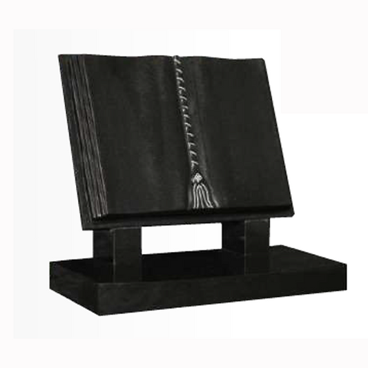Remembria Stepped Book Headstone with Cord & Tassel, granite memorial by Magic Memorials, MM078