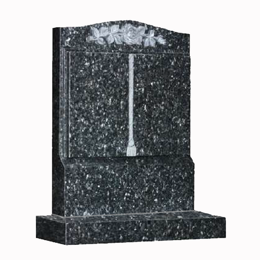 Rosacord Ogee Book Headstone with Carved Rose, granite memorial by Magic Memorials, MM082
