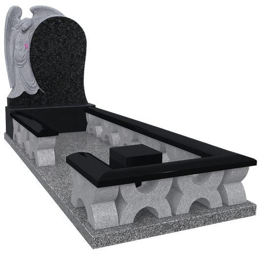 Seraphina Full Grave Memorial with Angel and Rose, granite memorial by Magic Memorials, MM136