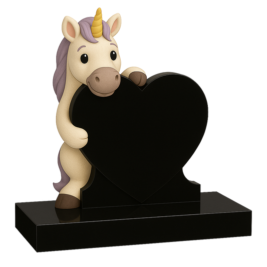 Unicorn Side-On Heart Children's Memorial, granite memorial by Magic Memorials, MM257