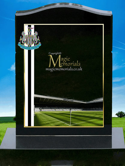 Newcastle United Supporter Memorial Headstone crafted from premium granite, featuring high-resolution images and a personalised inscription. A meaningful tribute for dedicated Magpies fans, fully customisable with names, dates, and messages.