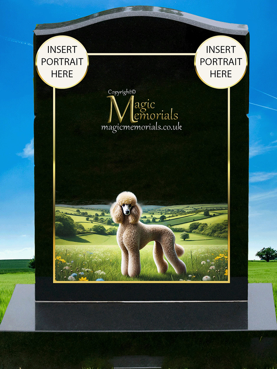 Poodle Lover Memorial Headstone crafted from premium granite, featuring high-resolution Poodle imagery and a personalised inscription. A timeless and elegant tribute for Poodle owners and dog lovers.
