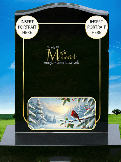 Robin memorial headstone crafted from premium granite, featuring a beautifully engraved robin—a timeless symbol of love, remembrance, and spiritual connection. A meaningful tribute for a loved one.