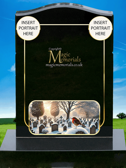 Robin memorial headstone crafted from premium granite, featuring a beautifully engraved robin—a timeless symbol of love, remembrance, and spiritual connection. A meaningful tribute for a loved one.
