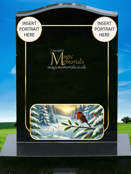 Robin memorial headstone crafted from premium granite, featuring a beautifully engraved robin—a timeless symbol of love, remembrance, and spiritual connection. A meaningful tribute for a loved one.