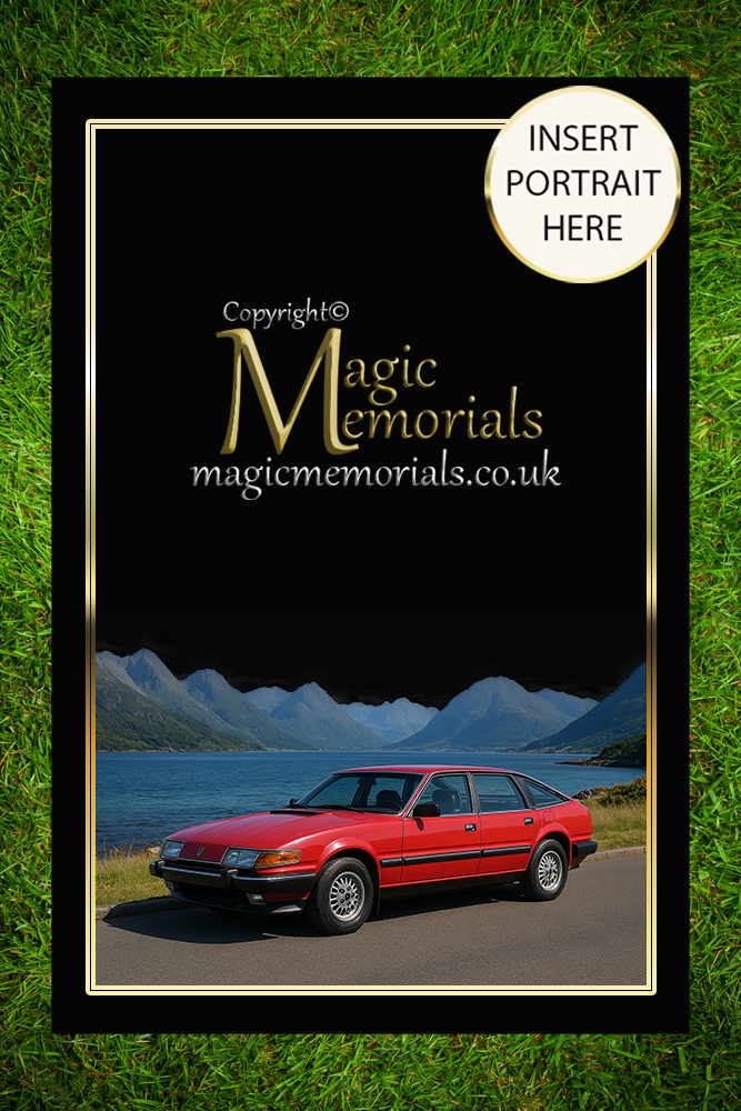 Granite cremation tablet for a car enthusiast, with personalised inscription and custom vehicle artwork added after order. A respectful tribute to a passionate motor lover.

