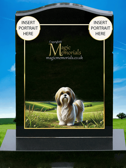 Shih Tzu Lover Memorial Headstone crafted from premium granite, featuring high-resolution Shih Tzu imagery and a personalised inscription. A beautiful tribute for dog lovers and Shih Tzu enthusiasts