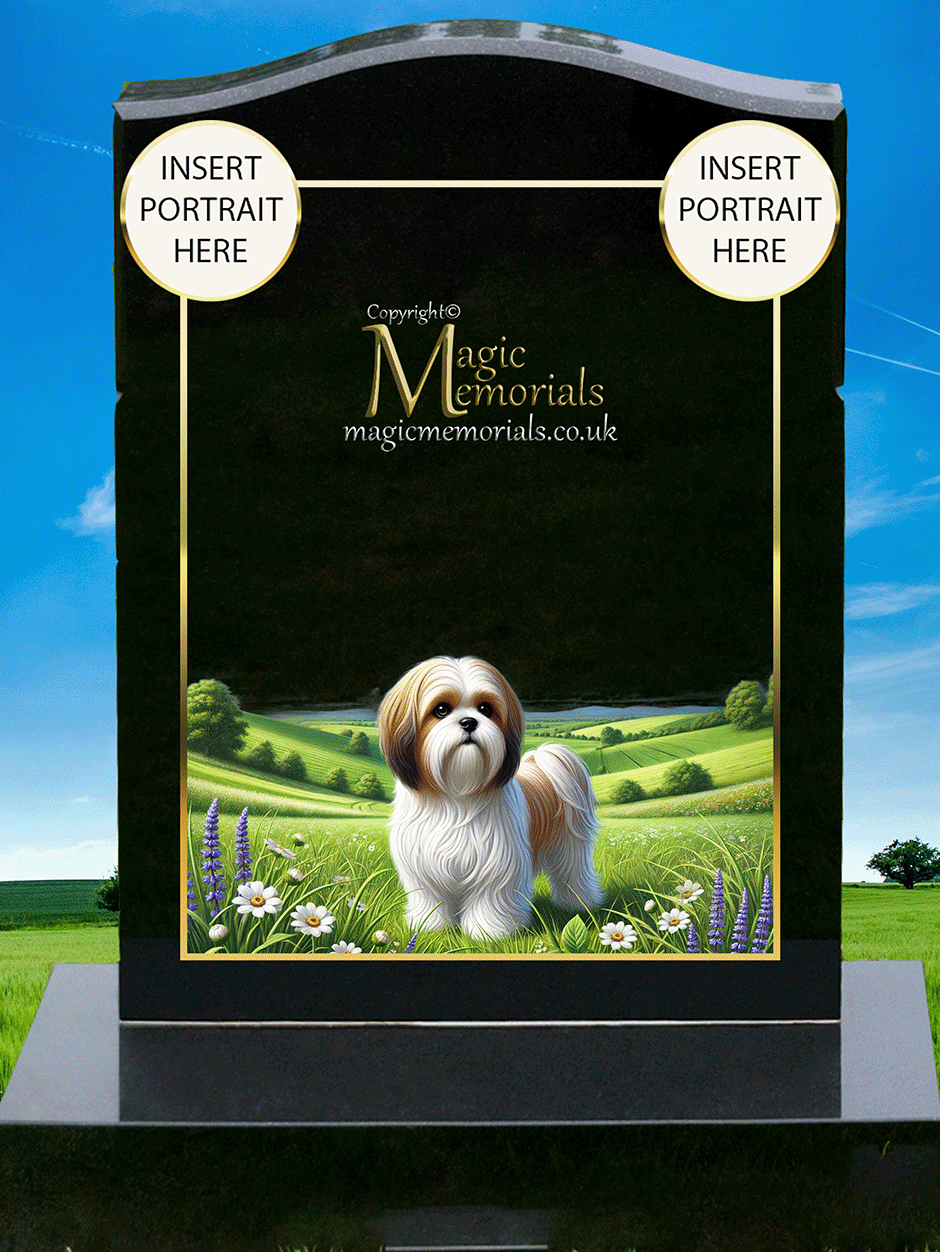 Shih Tzu Lover Memorial Headstone crafted from premium granite, featuring high-resolution Shih Tzu imagery and a personalised inscription. A beautiful tribute for dog lovers and Shih Tzu enthusiasts