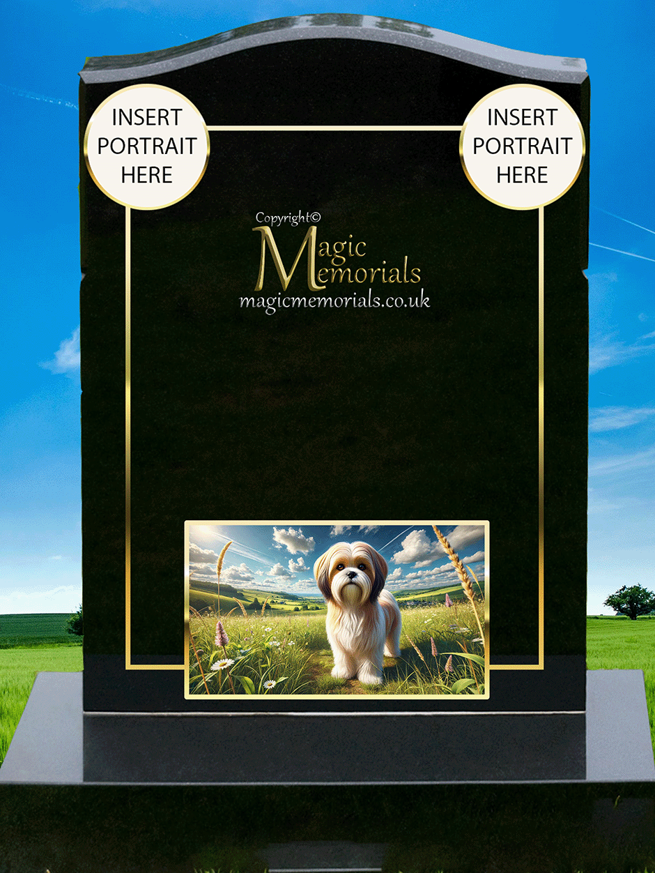Shih Tzu Lover Memorial Headstone crafted from premium granite, featuring high-resolution Shih Tzu imagery and a personalised inscription. A beautiful tribute for dog lovers and Shih Tzu enthusiasts.