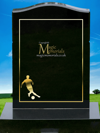 Traditional silhouette memorial headstone crafted from premium granite. Custom silhouettes available in four sizes, elegantly integrated into the border, perfect for churchyard restrictions.