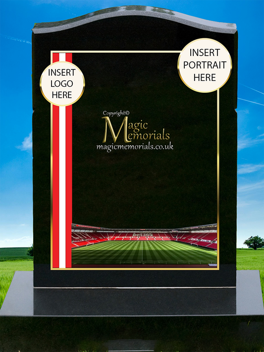Stoke City Supporter Memorial Headstone crafted from premium granite, featuring high-resolution images and a personalised inscription. A meaningful tribute for devoted Potters fans, fully customisable with names, dates, and heartfelt messages.