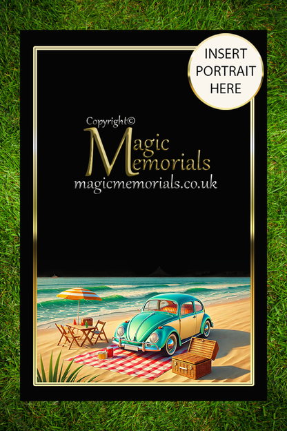 Granite cremation tablet for a car enthusiast, with personalised inscription and custom vehicle artwork added after order. A respectful tribute to a passionate motor lover.

